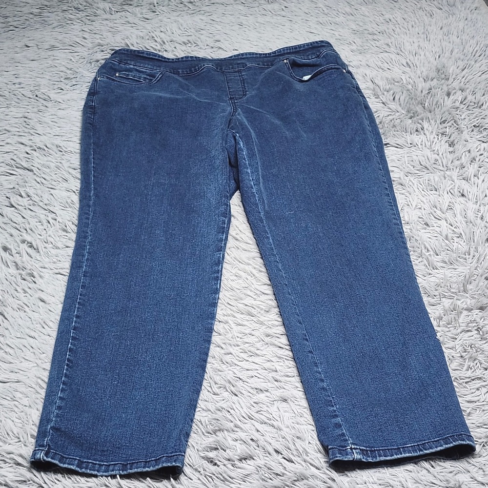Allison Daley Pull On Jeans Women 18WR 18W Blue Denim Straight High Rise Stretch